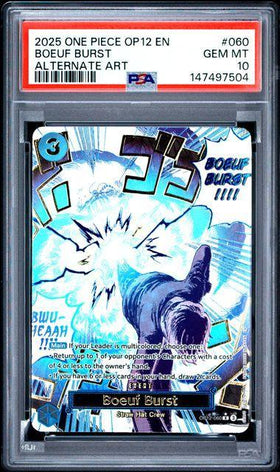 2025 ONE PIECE OP12-LEGACY OF THE MASTER #060 BOEUF BURST ALTERNATE ART PSA 10