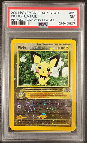 PICHU-REV.FOIL PROMO-POKEMON LEAGUE 2001 POKEMON PROMO BLACK STAR PSA NM 7