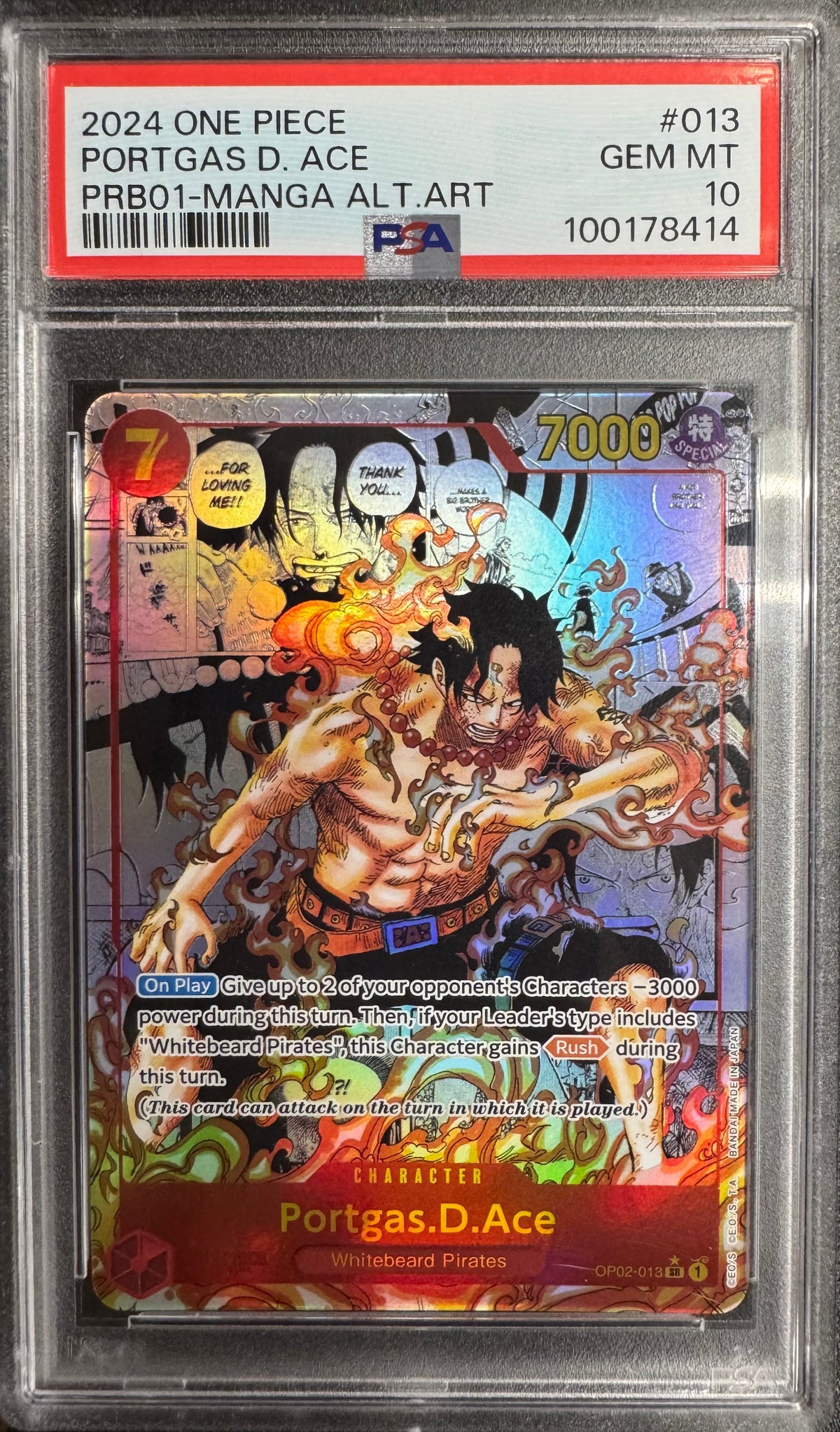 PORTGAS D. ACE MANGA ALTERNATE ART 2024 ONE PIECE PRB01-PREMIUM BOOSTER -ONE PIECE CARD THE BEST- PSA GEM MT 10