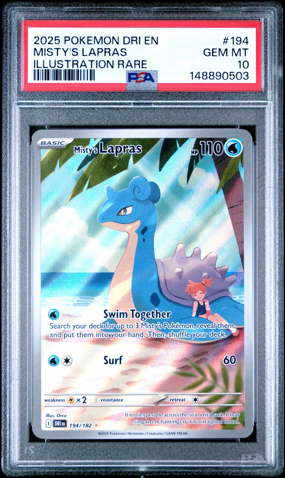 2025 POKEMON DRI EN-DESTINED RIVALS #194 MISTY'S LAPRAS ILLUSTRATION RARE PSA 10