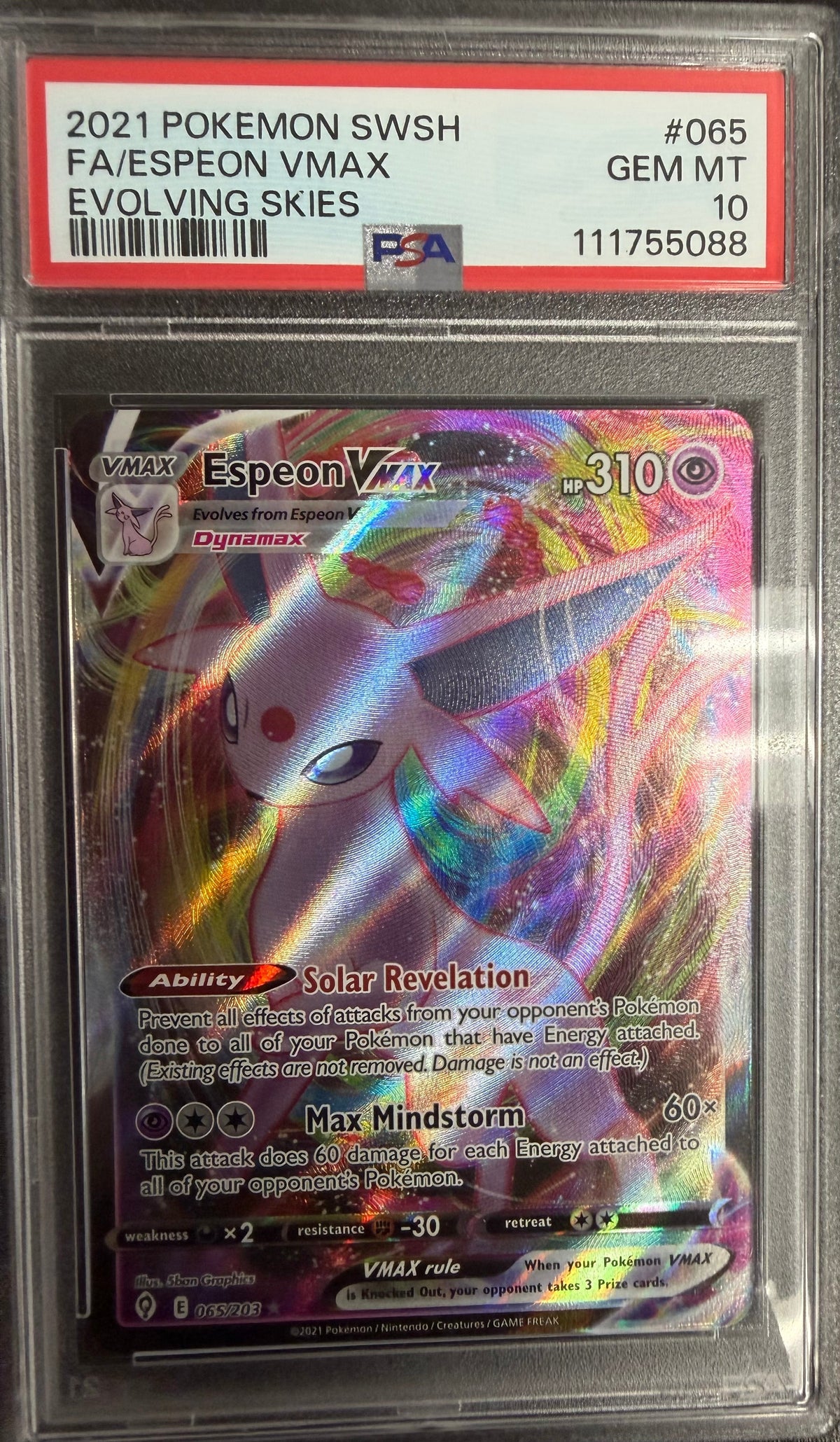 2021 Pokemon SWSH FA/Espeon VMAX Evolving Skies - PSA 10