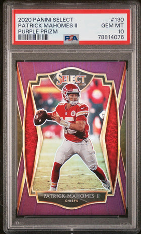 2020 Panini Select Patrick Mahomes II #130 Purple Prizm /75 PSA 10