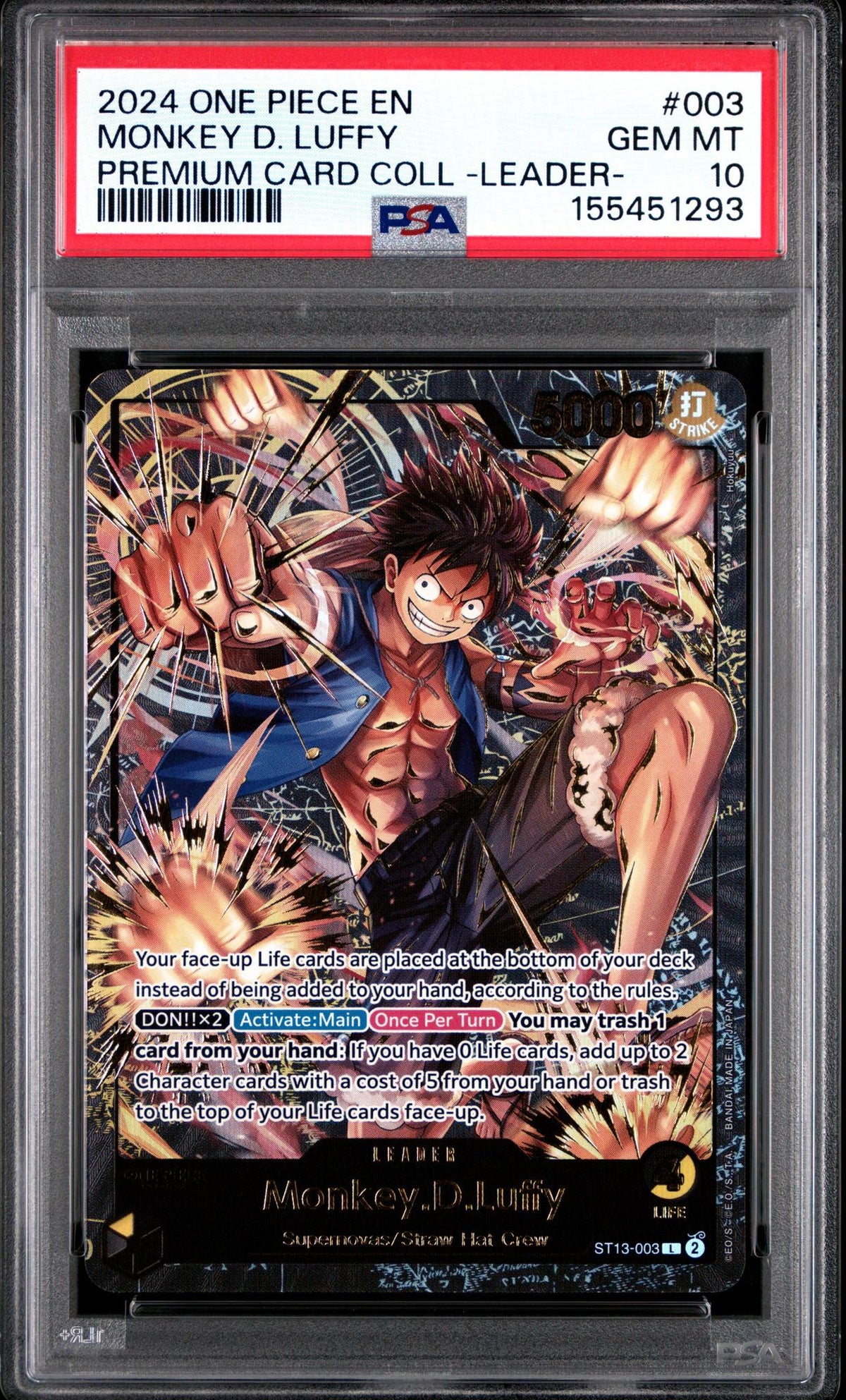 2024 ONE PIECE PREMIUM CARD COLLECTION -LEADER COLLECTION- 003 MONKEY D. LUFFY PSA 10