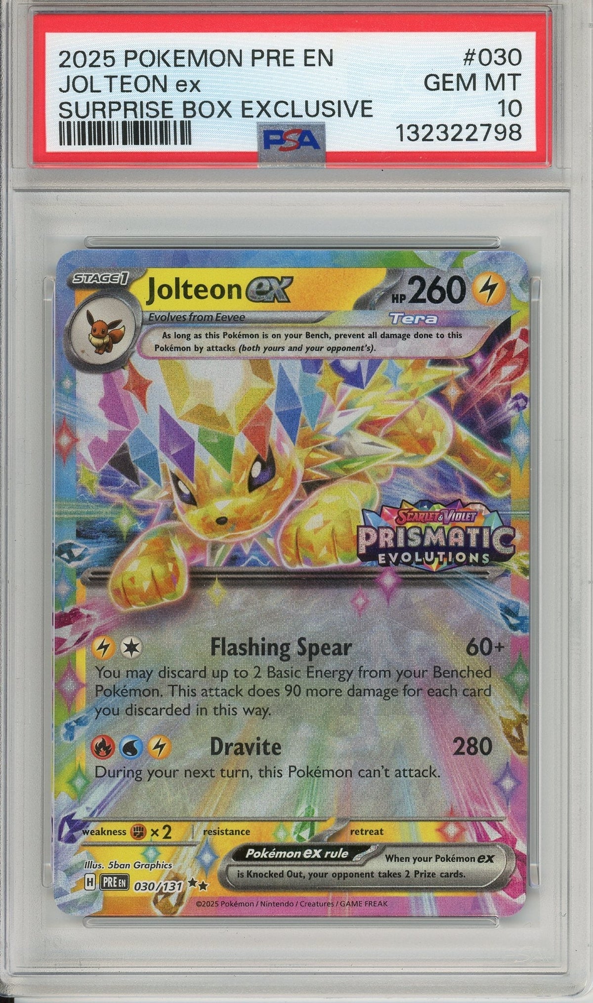 Pokemon Graded: Jolteon ex 30/131 Prismatic Evolutions Suprise Box Stamped (2025) Holo