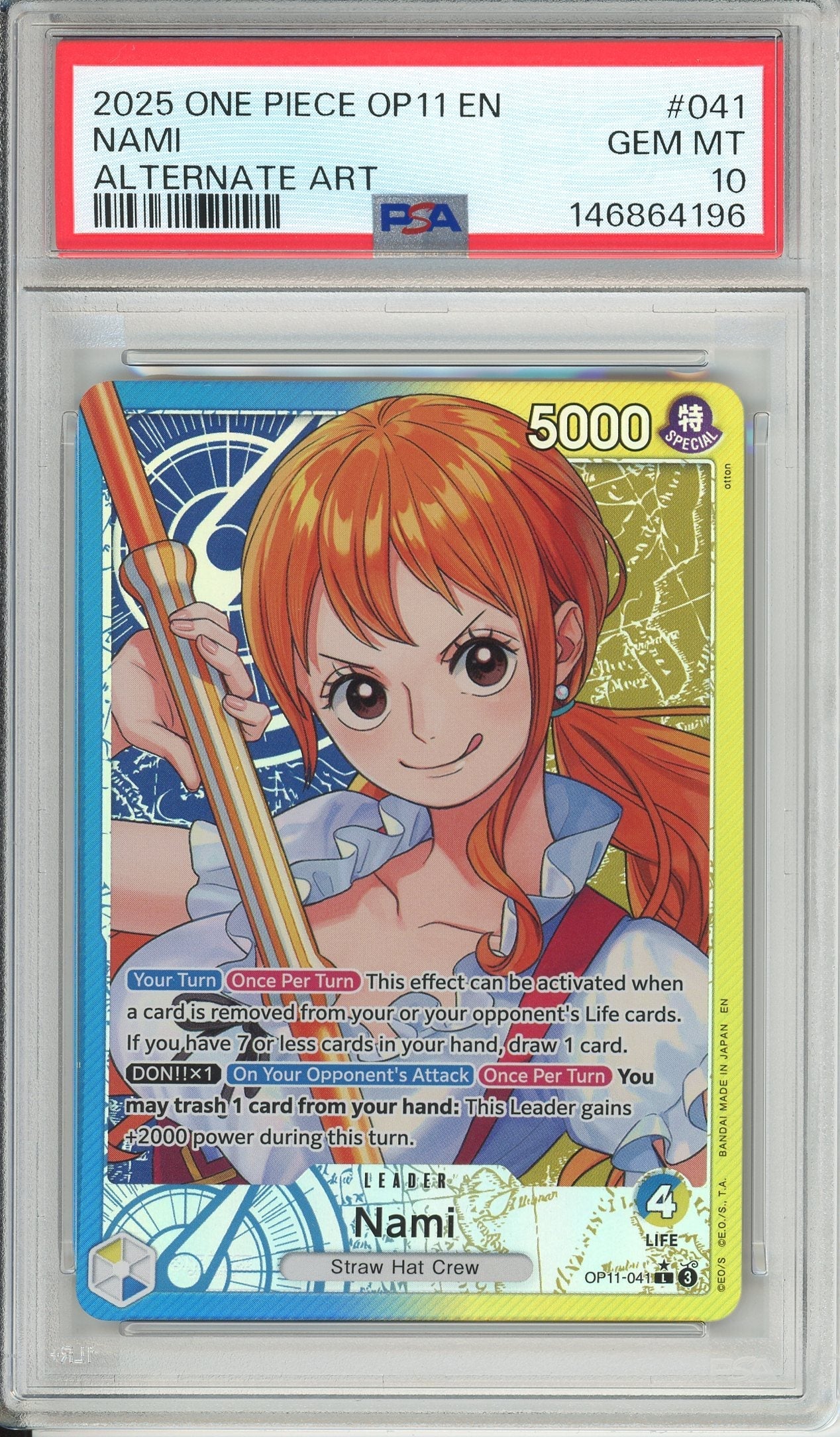 One Piece Graded: Nami OP11-041 Fist Of Divine Speed (2025) Leader Alt Art PSA 10