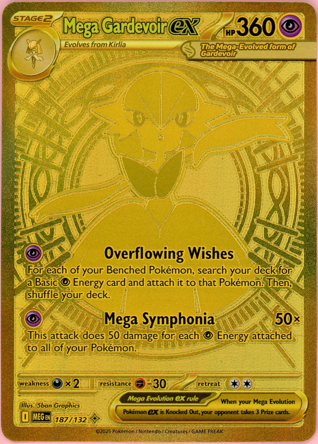 Pokemon Single: Mega Gardevoir ex 187/132 Mega Evolution (2025) Gold Holo NM