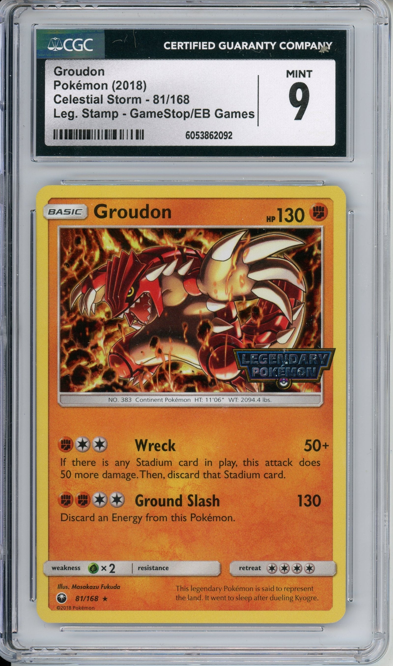 Pokemon Graded: Groudon 81/168 Game Stop Legendary Pokemon Stamp (2018) CGC 9