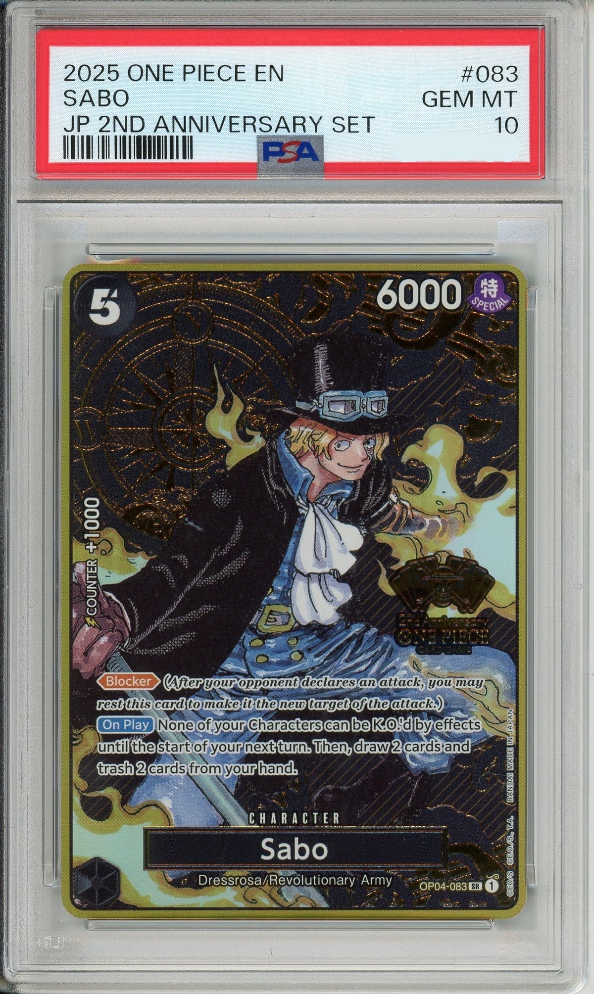 One Piece Graded: Sabo OP04-083 2nd Anniversary Set (2025) PSA 10