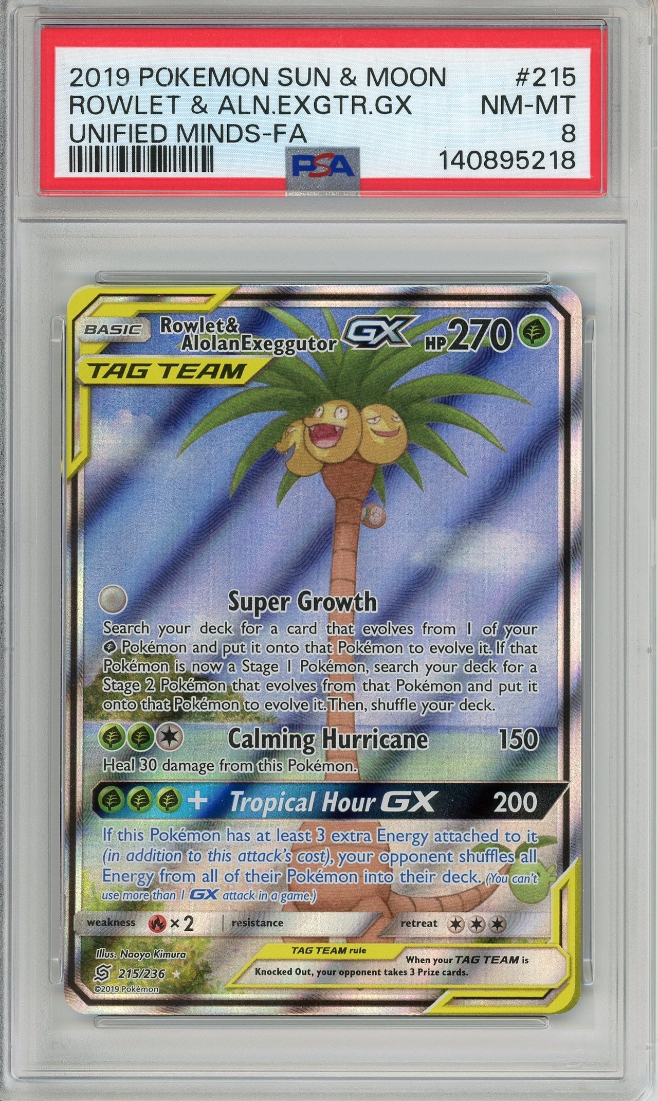 Pokemon Graded: Rowlet & Alolan Exeggutor GX 215/236 Full Art Holo PSA 8