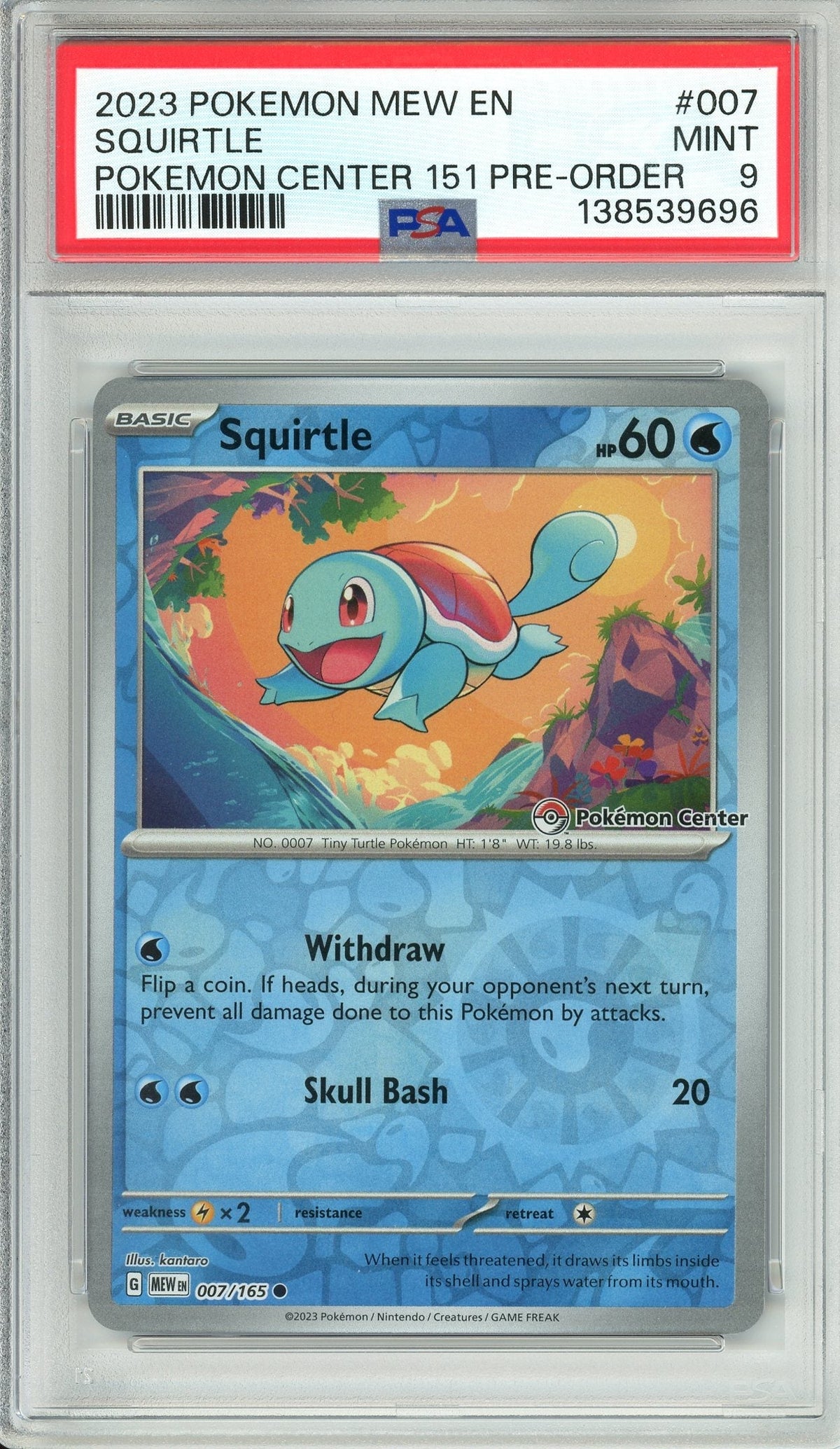 Pokemon Graded: Squirtle 7/165 151 Pre-Order PC Promo (2023) Reverse Holo PSA 9