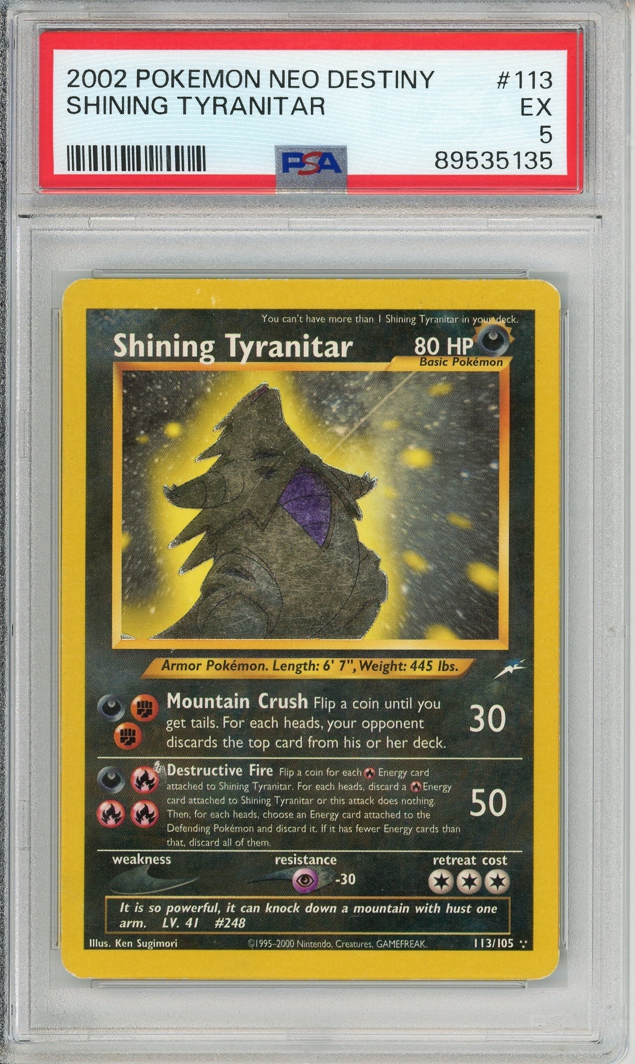 Pokemon Graded: Shining Tyranitar 113/105 Neo Destiny (2002) Secret Rare PSA 5