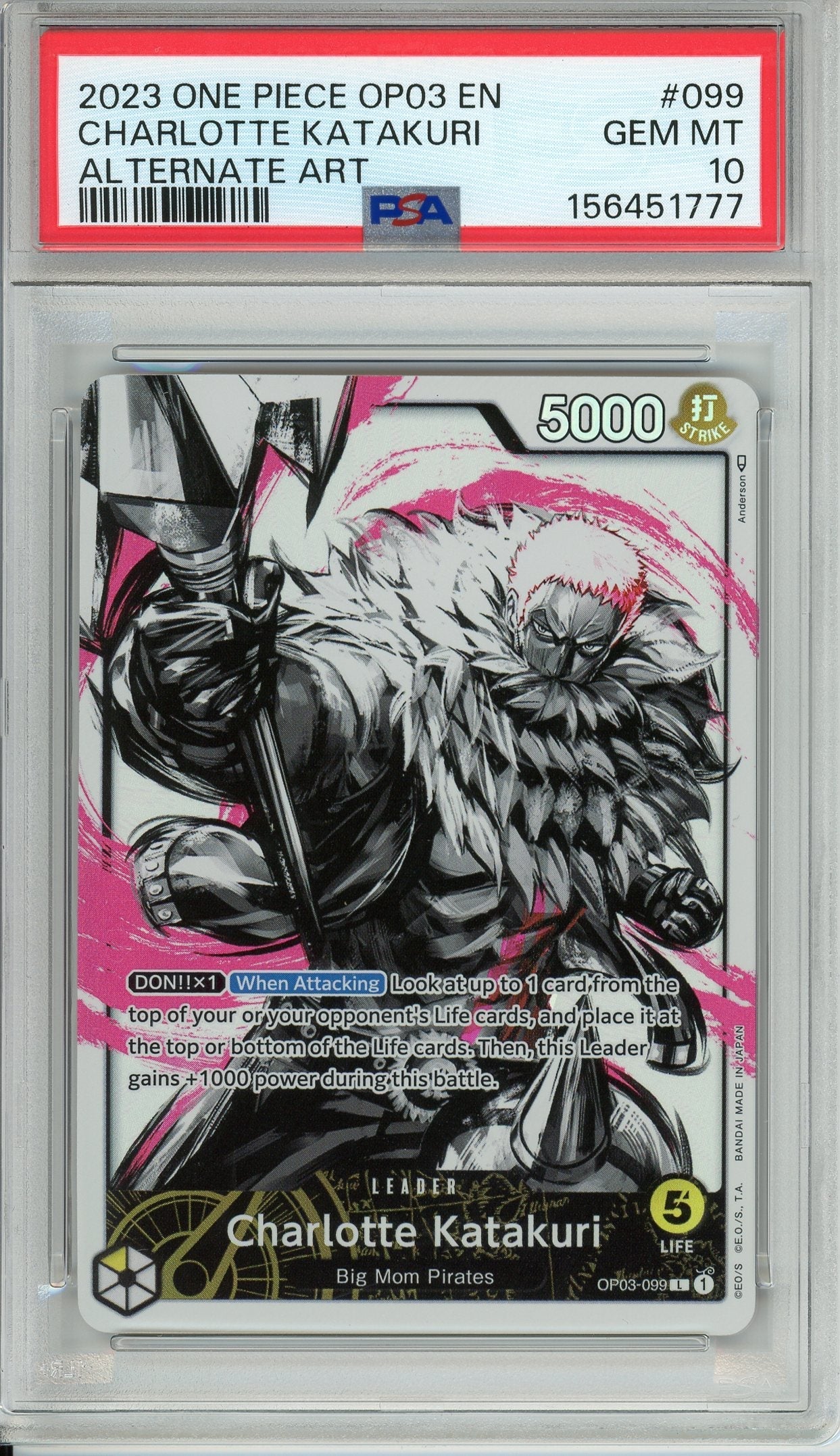 One Piece Graded: Charlotte Katakuri OP03-009 Pillars Of Strength Alt Art PSA 10