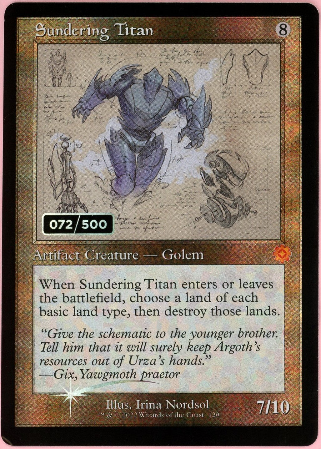MTG Single: Sundering Titan Serialized 72/500 Brother's War Retro Artifacts NM