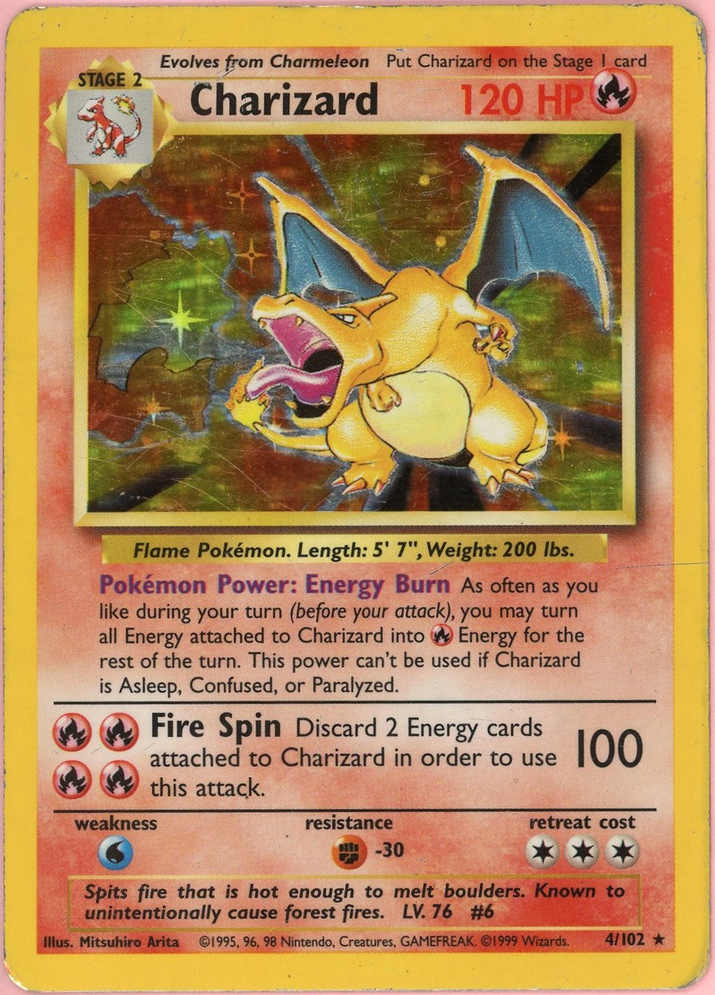 Pokemon Single: Charizard 4/102 Base Set (1999) Holo DMG