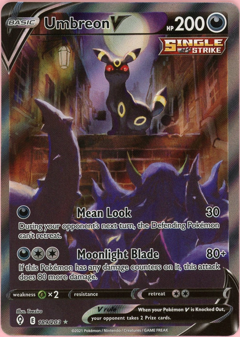 Pokemon Single: Umbreon V 189/203 Evolving Skies (2021) Full Art Holo NM