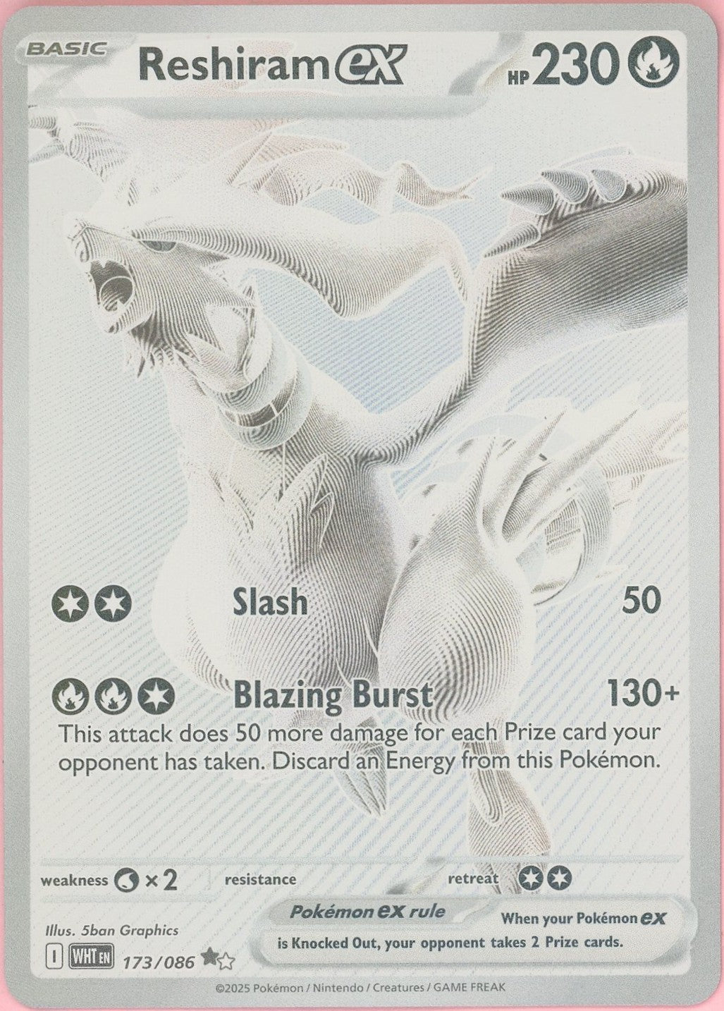 Pokemon Single: Reshiram ex 173/086 White Flare (2025) Holo Monochrome NM
