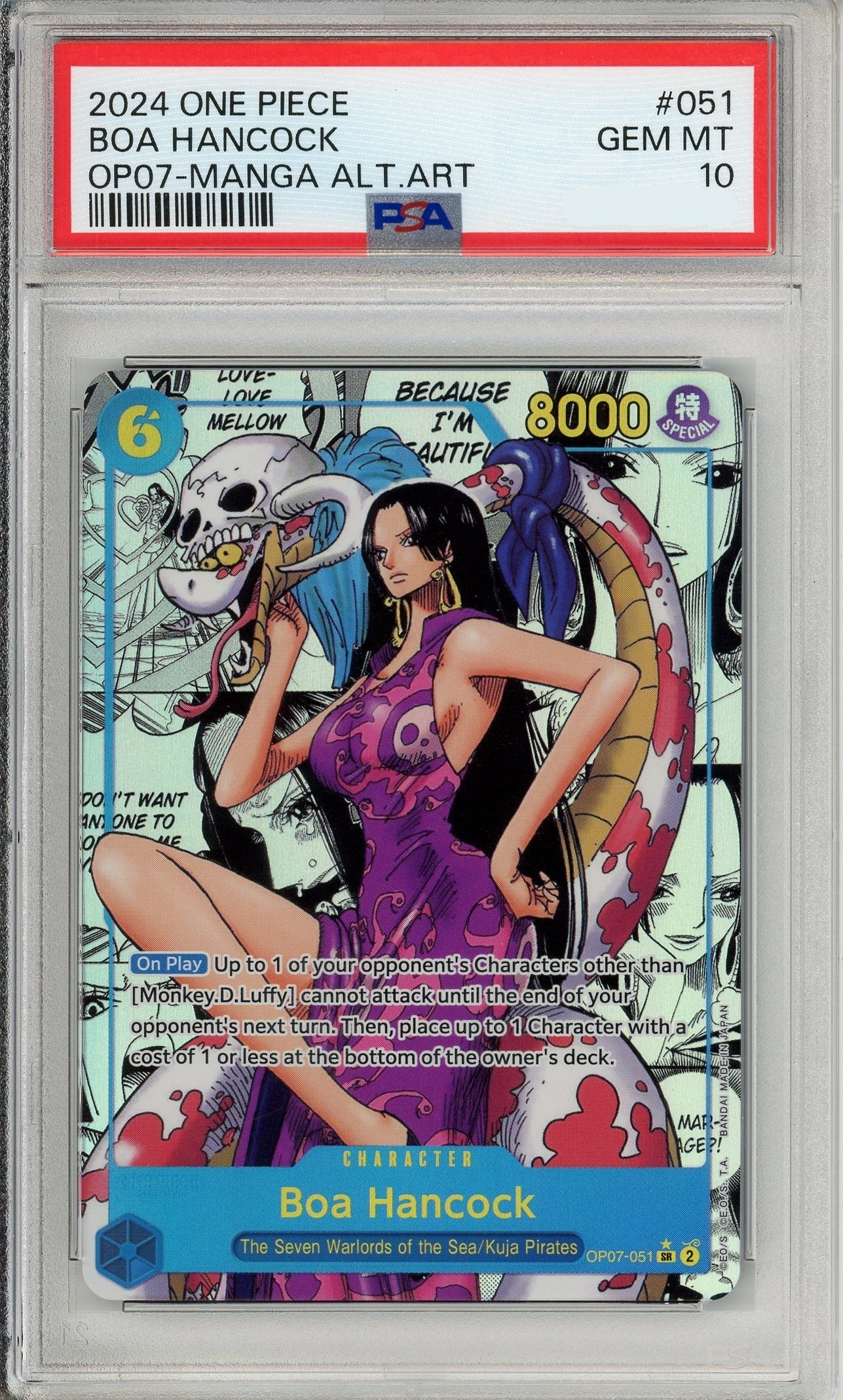 One Piece Graded: Boa Hancock Manga Alt Art OP07-051 500 Years in the Future PSA 10