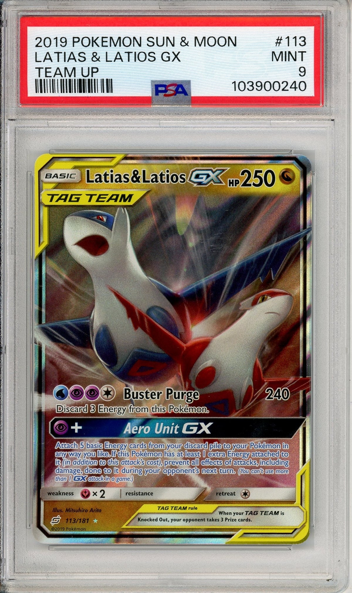Pokemon Graded: Latias & Latios GX 113/181 Team Up (2019) Holo PSA 9