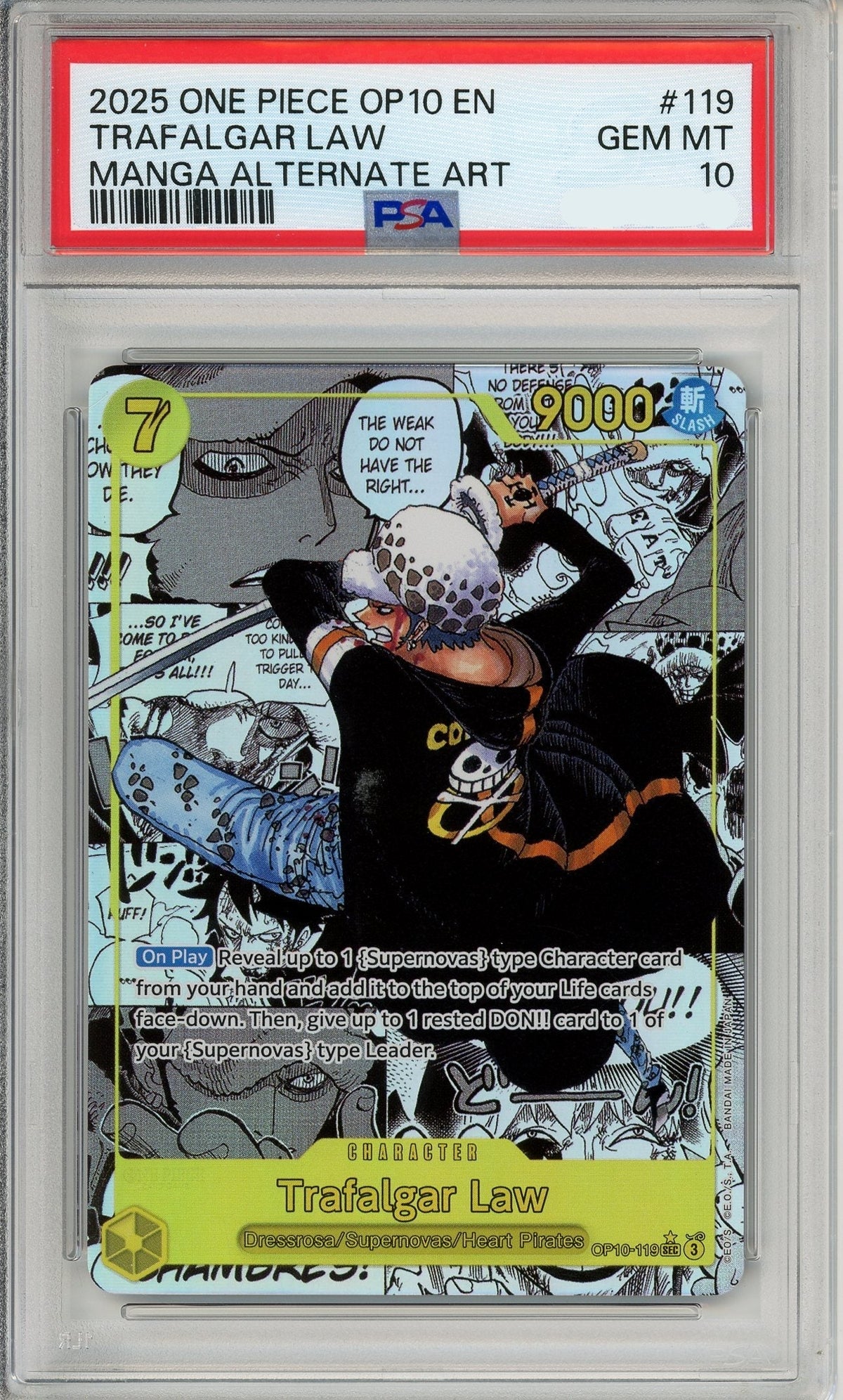 One Piece Graded: Trafalgar Law Manga Alt Art OP10-119 Royal Blood PSA 10