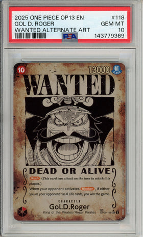 One Piece Graded: Gol D. Roger Wanted Poster OP09-118 Carrying On His Will PSA 10