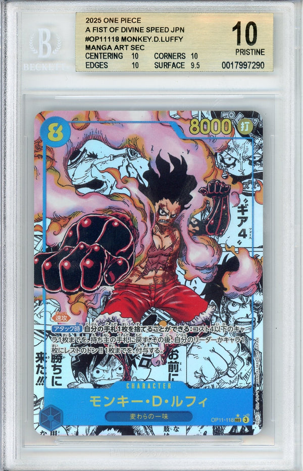 One Piece Graded: JP Monkey D. Luffy Manga Alt Art OP11-118 A Fist Of Divine Speed Beckett 10