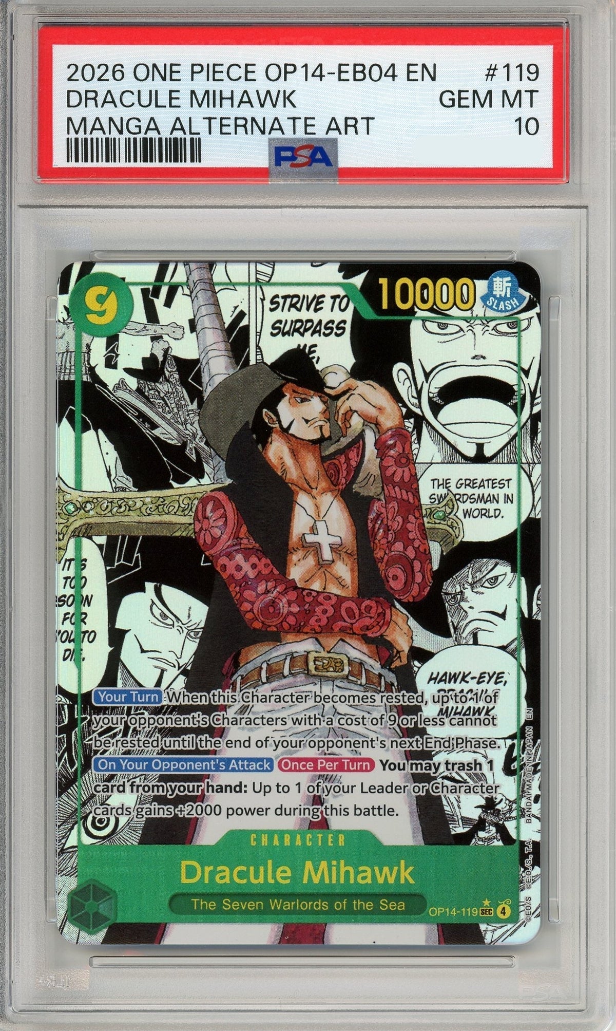 One Piece Graded: Dracule Mihawk OP14-119 Manga Alternate Art PSA 10
