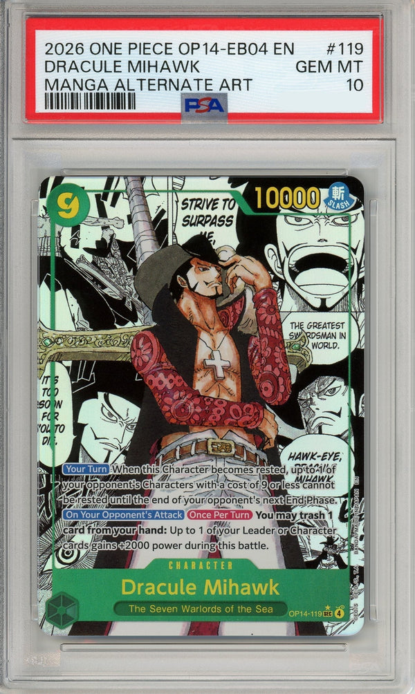 One Piece Graded: Dracule Mihawk OP14-119 Manga Alternate Art PSA 10