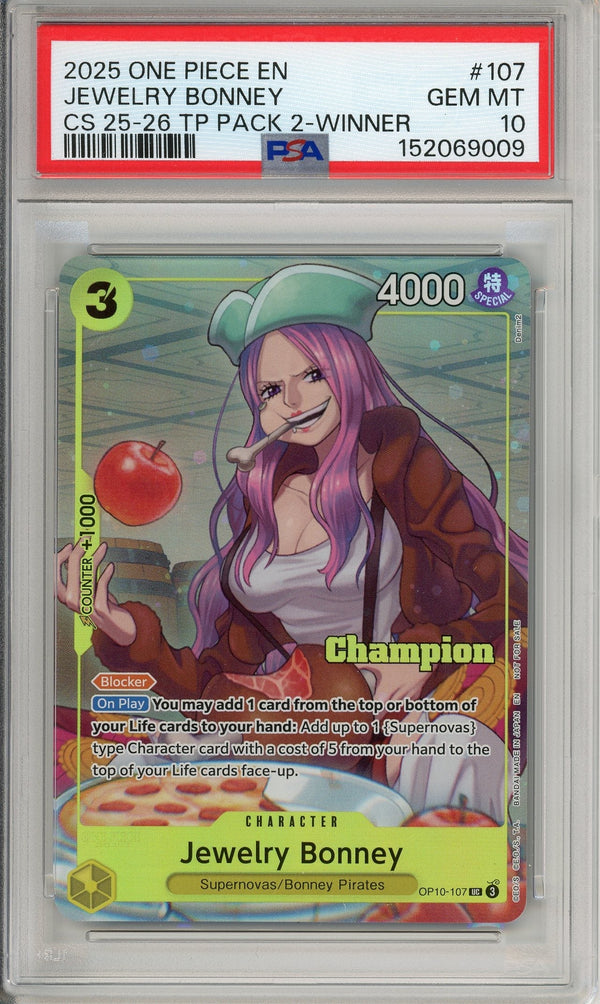 One Piece Graded: Jewelry Bonney OP10-107 Championship 25-26 Winner PSA 10