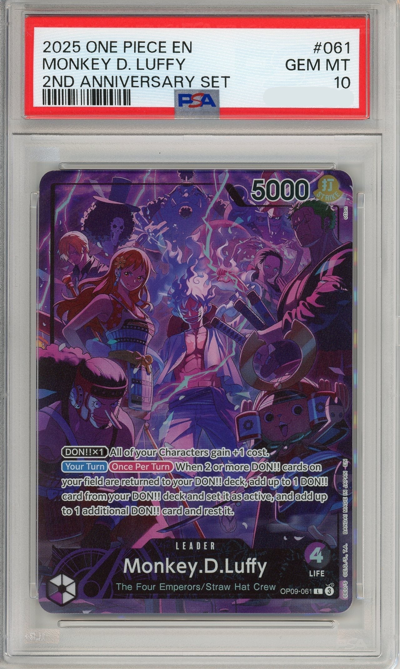 One Piece Graded: Monkey D. Luffy Leader OP09-061 2nd Anniversary Set PSA 10