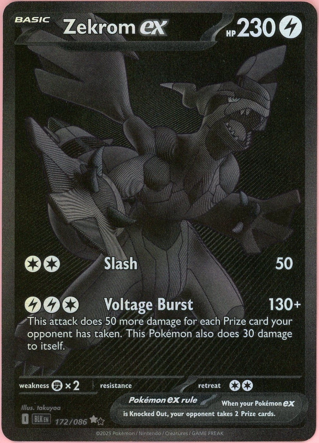 Pokemon Single: Zekrom ex 172/86 Black Bolt (2025) Black Monochrome NM