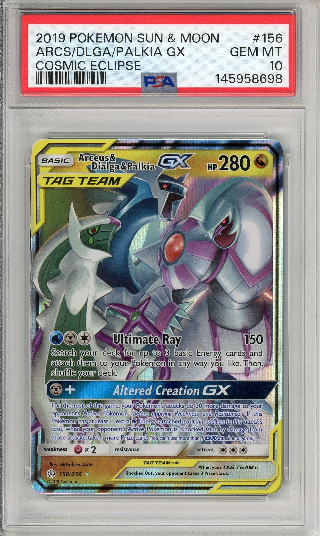 Pokemon Graded: Arceus & Dialga & Palkia GX 156/236 Cosmic Eclipse (2019) Holo PSA 10