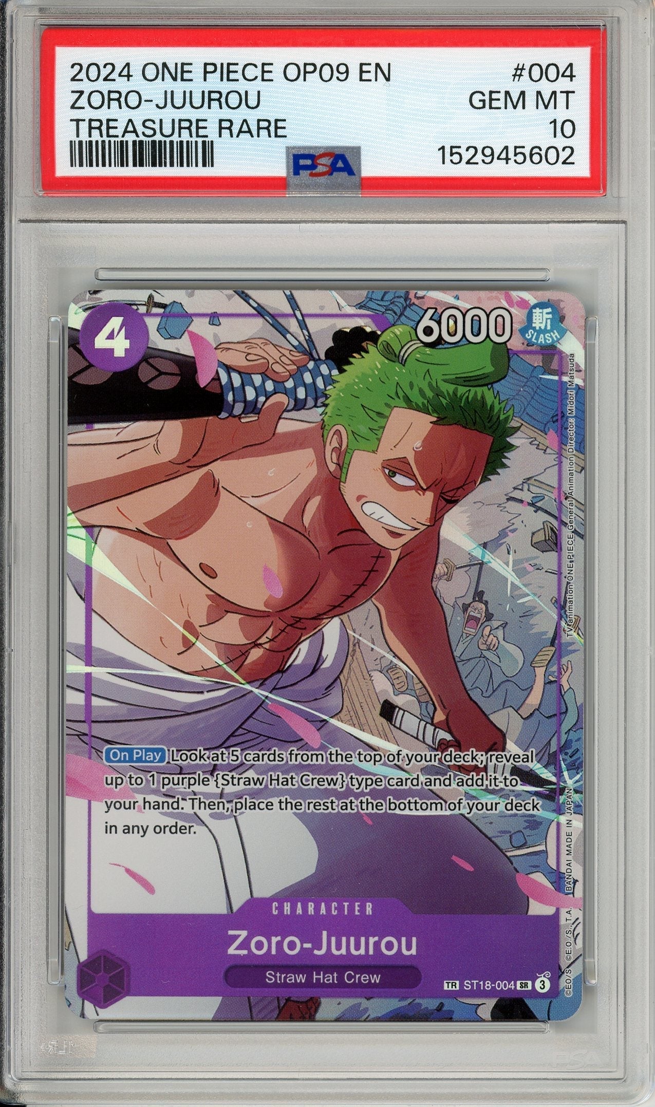 One Piece Graded: Zoro-Juurou ST18-004 Emperors In The New World Treasure Rare PSA 10