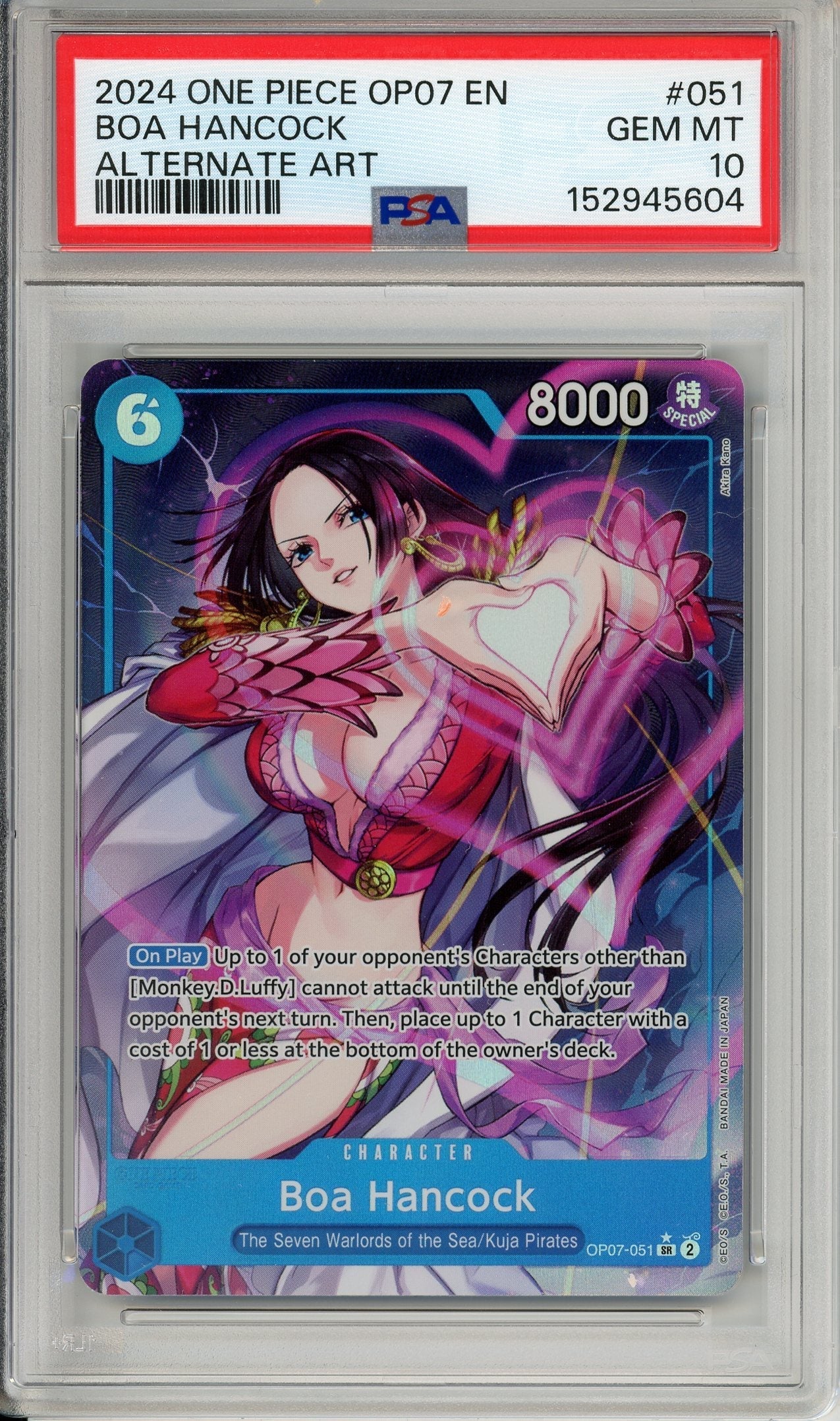 One Piece Graded: Boa Hancock OP07-051 500 Years In The Future Alternate Art PSA 10