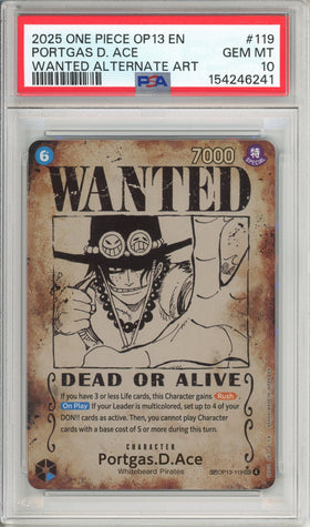 One Piece Graded: Portgas D. Ace Wanted Poster OP13-119 Alternate Art PSA 10