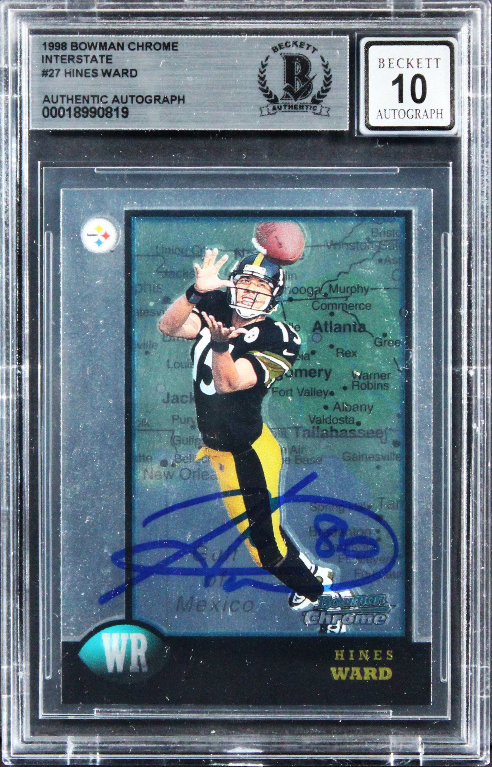 Hines Ward Signed 1998 Bowman Chrome Interstate #27 RC Card Auto 10! BAS Slab