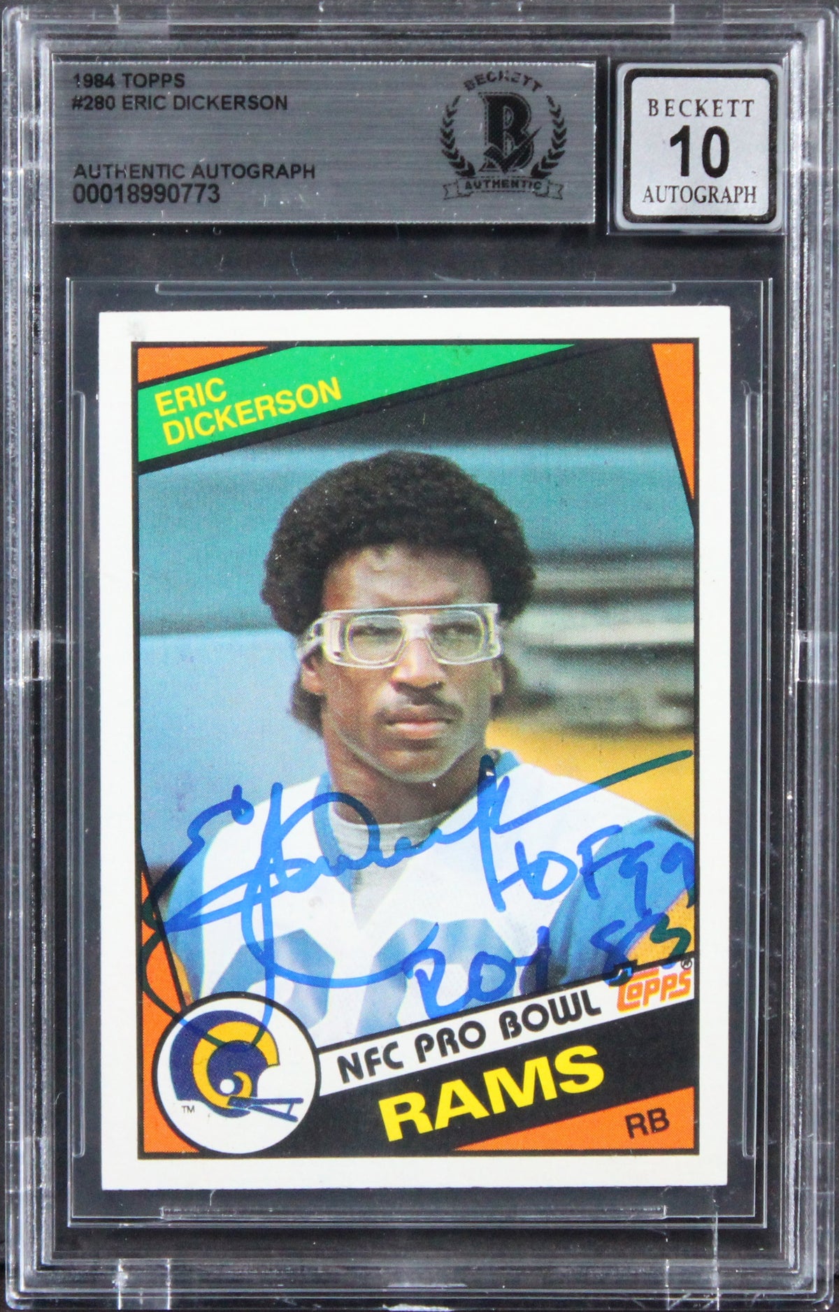 Rams Eric Dickerson "2x Insc" Signed 1984 Topps #280 Card Auto 10! BAS Slabbed 2