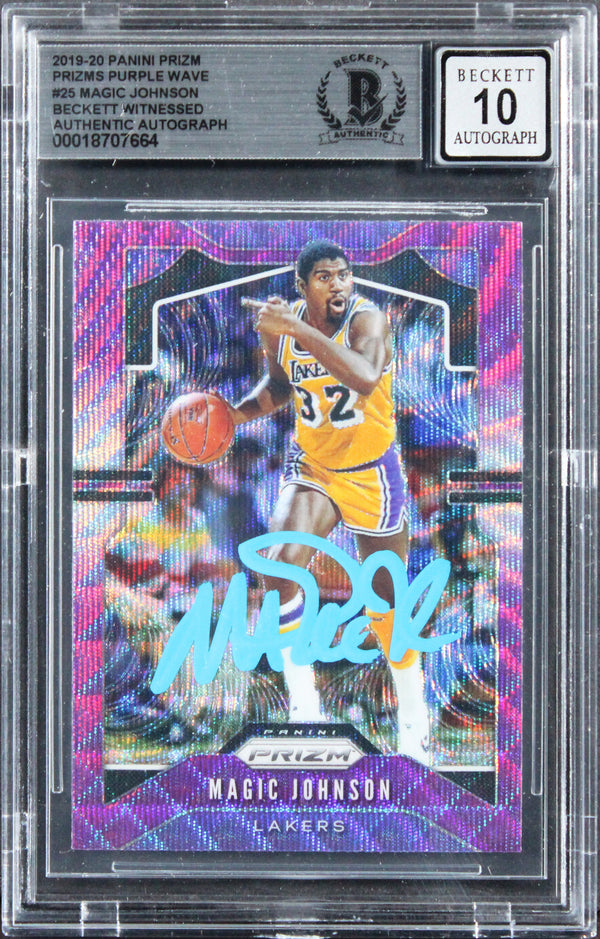Lakers Magic Johnson Signed 2019 Panini Prizm PW #25 Card Auto 10! BAS Slabbed