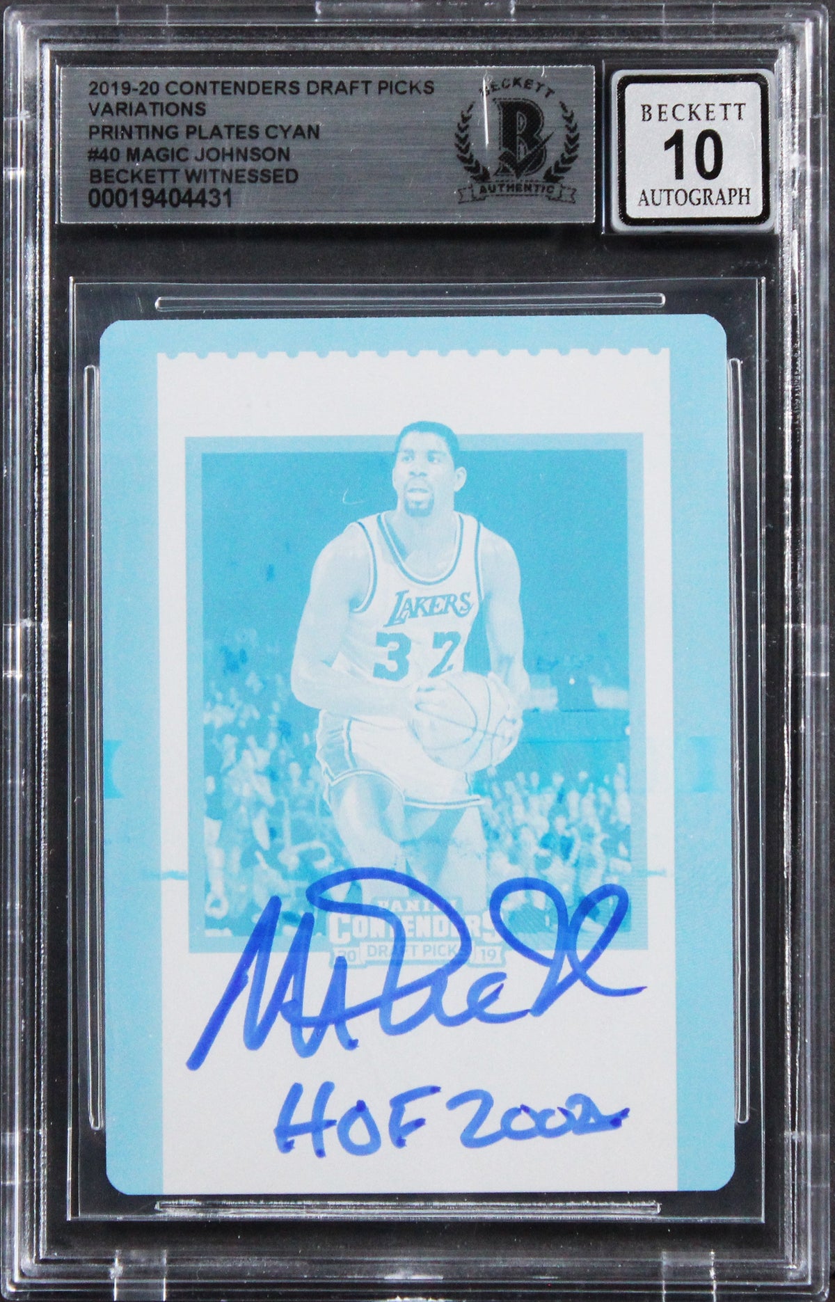 Magic Johnson HOF 2002 Signed 2019 Panini PP Cyan #40 1/1 Card Auto 10 BAS Slab