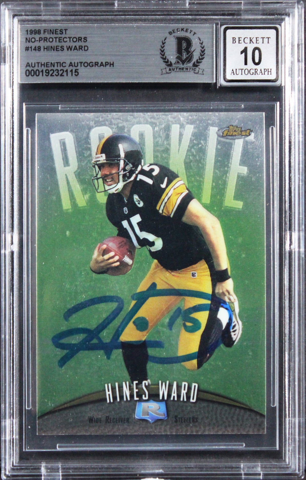 Steelers Hines Ward Signed 1998 Finest #148 Rookie Card Auto 10! BAS Slabbed