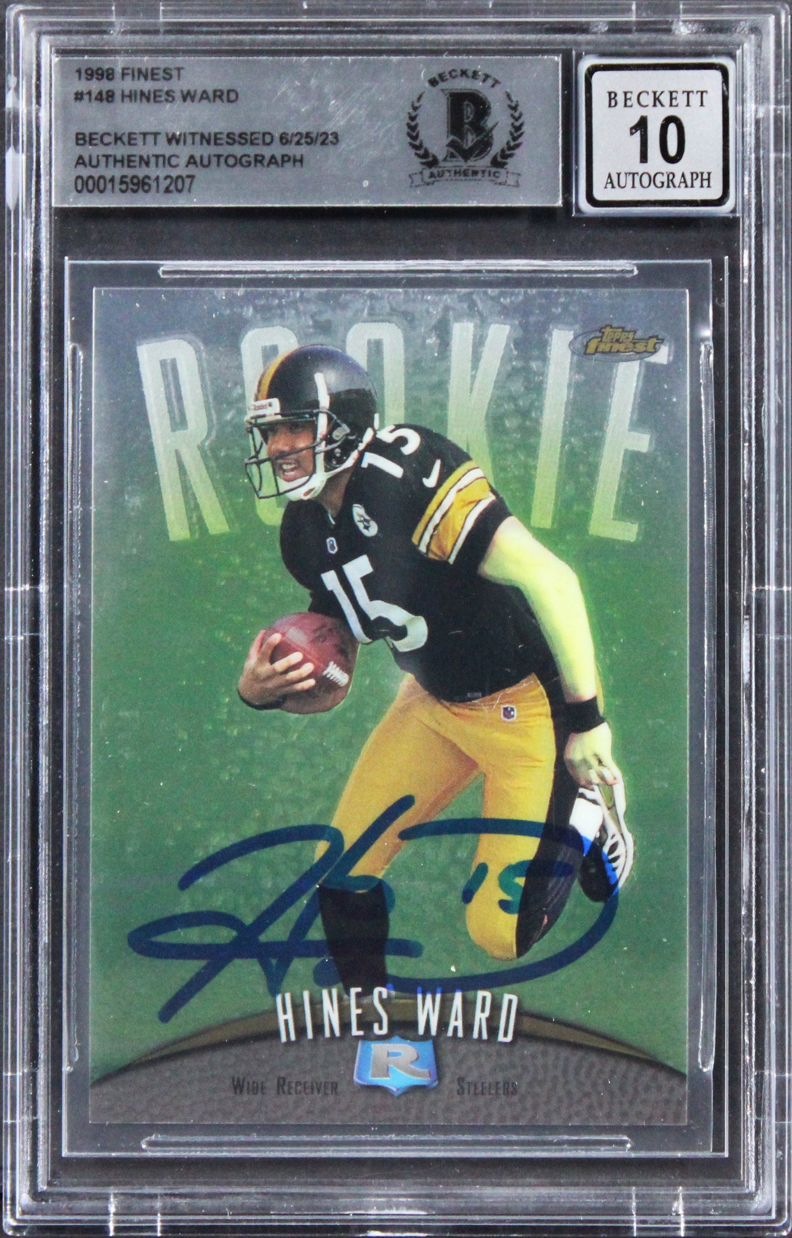 Steelers Hines Ward Signed 1998 Topps Finest #148 Rookie Card Auto 10! BAS Slab