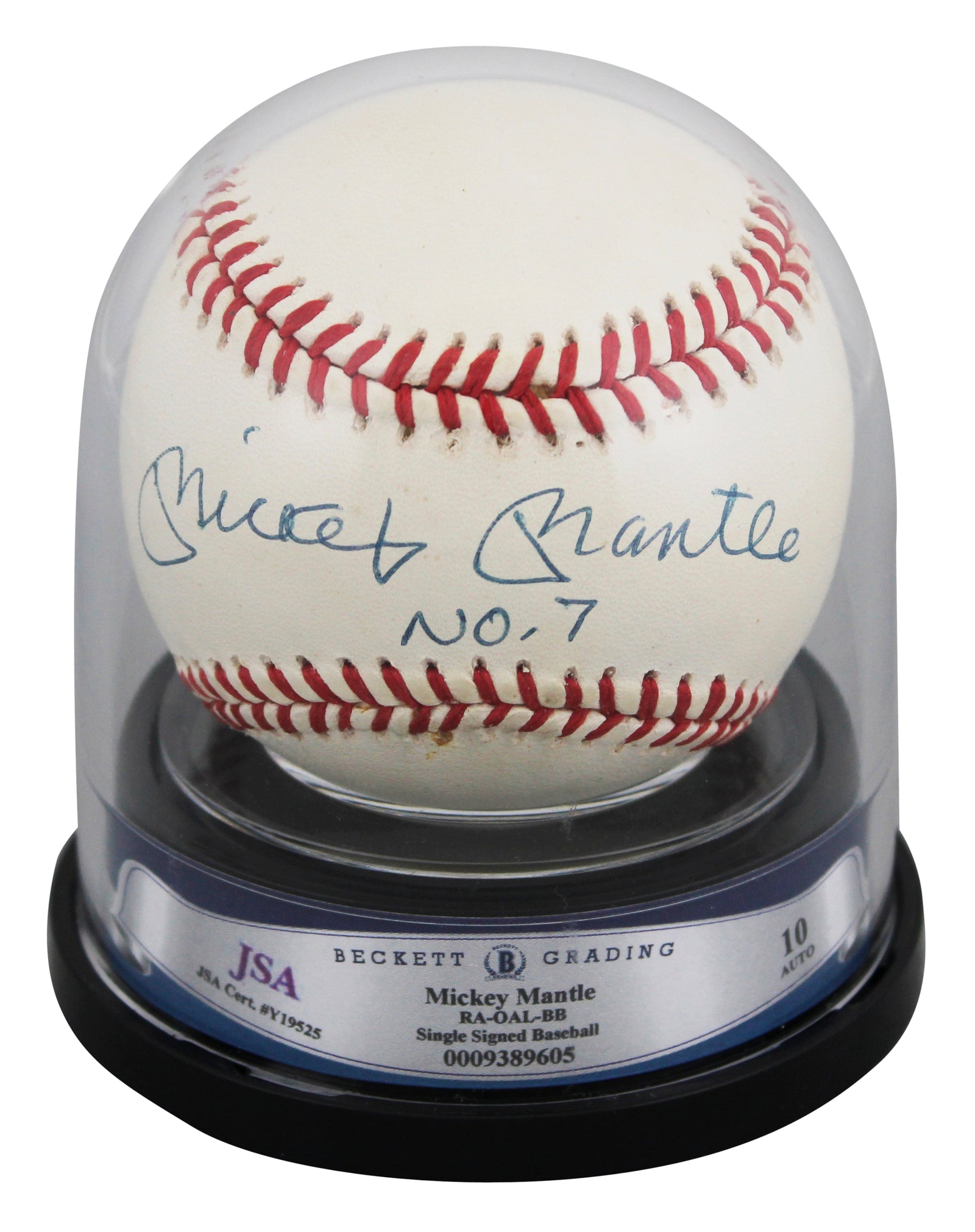 Yankees Mickey Mantle "No. 7" Authentic Signed OAL Baseball Auto 10! BAS Encap