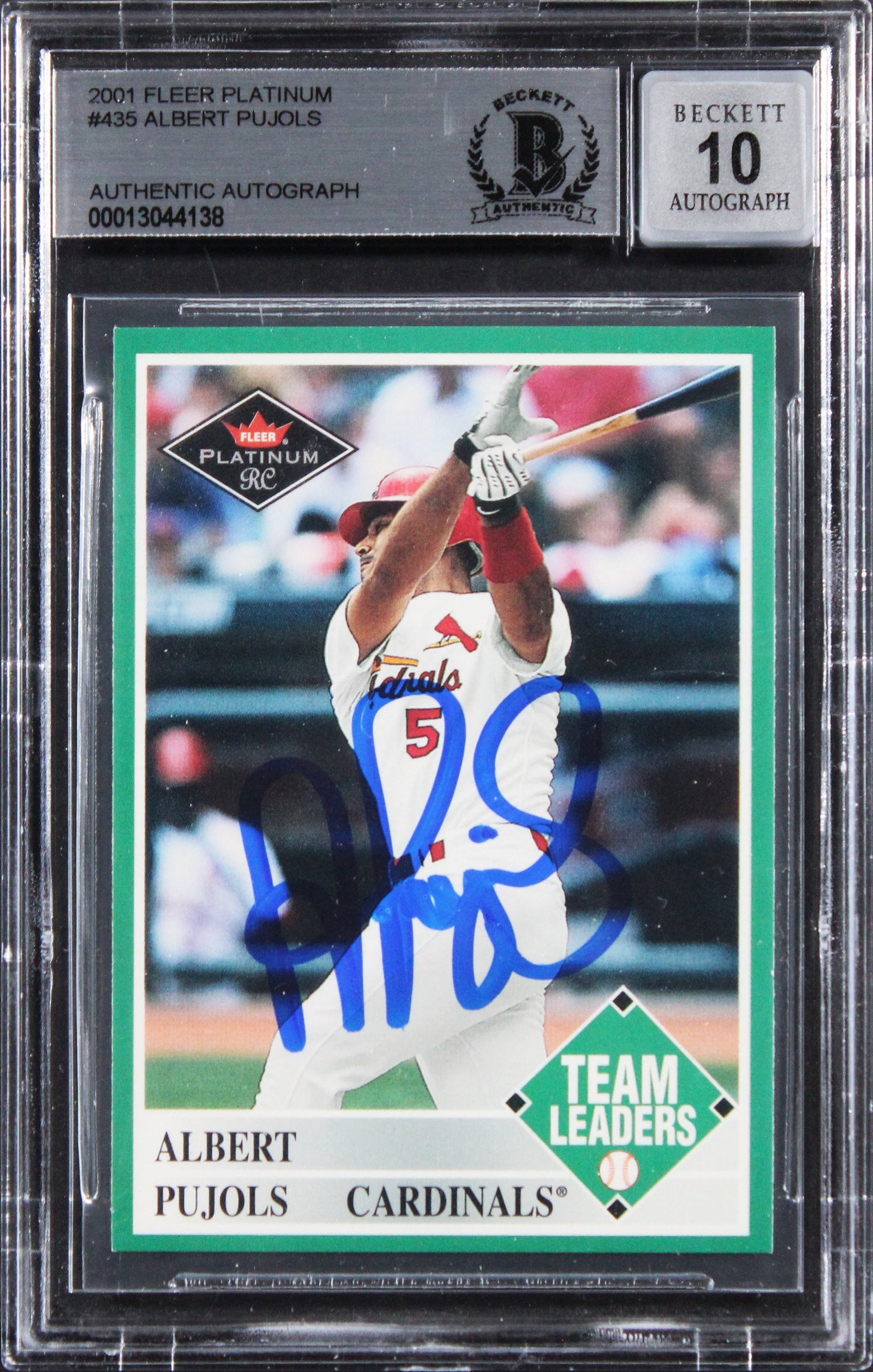 Cardinals Albert Pujols Signed 2001 Fleer Platinum #435 RC Card Auto 10 BAS Slab