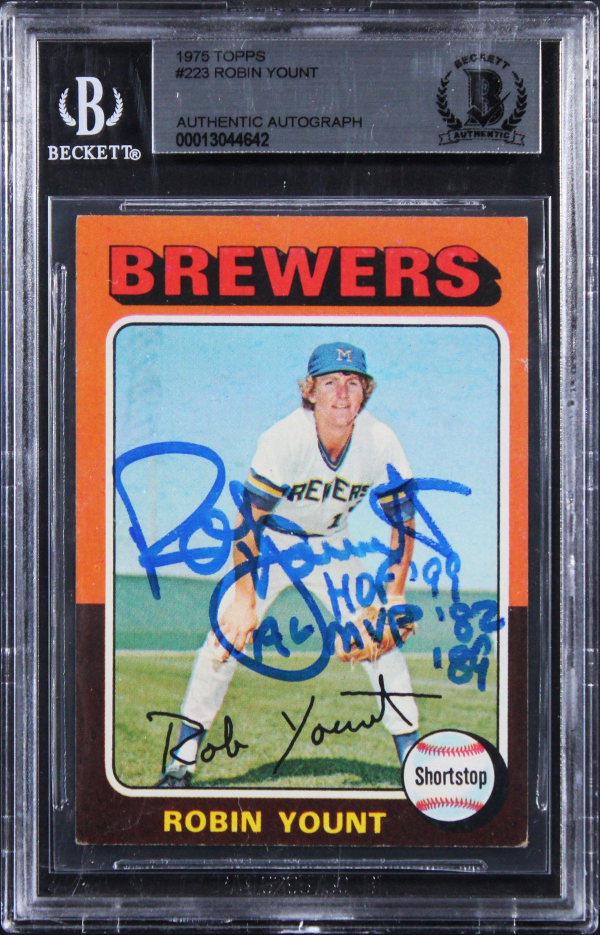 Brewers Robin Yount "2x Insc" Authentic Signed 1975 Topps #223 Card BAS Slabbed