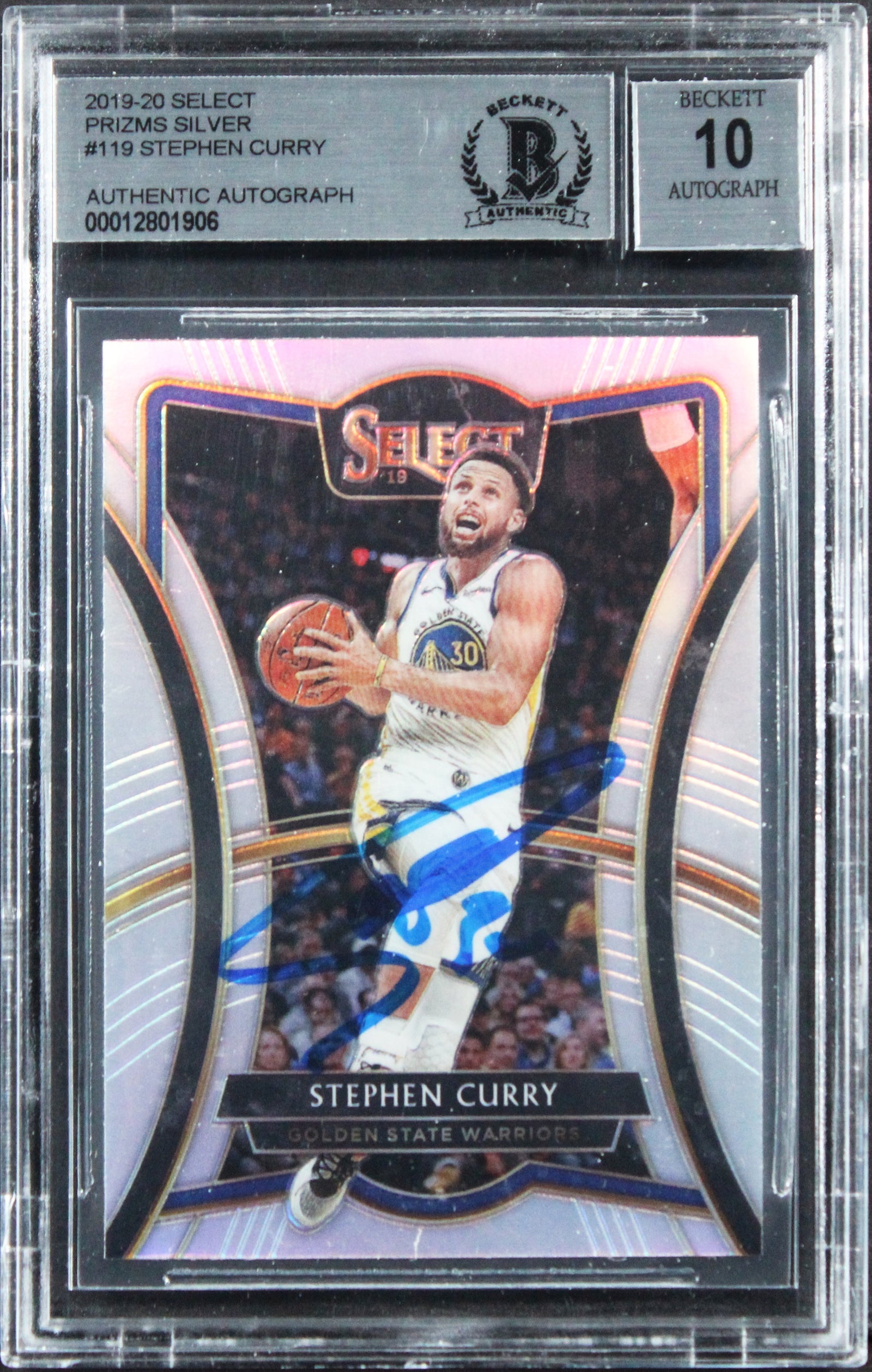 Warriors Stephen Curry Signed 2019 Select Prizms #119 Card Auto GM 10! BAS Slab