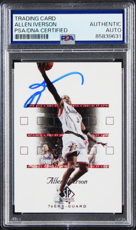 76ers Allen Iverson Authentic Signed 2001 SP Authentic #64 Card PSA/DNA Slabbed
