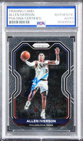 76ers Allen Iverson Signed 2020 Panini Prizm Silver #19 Card PSA/DNA Slabbed