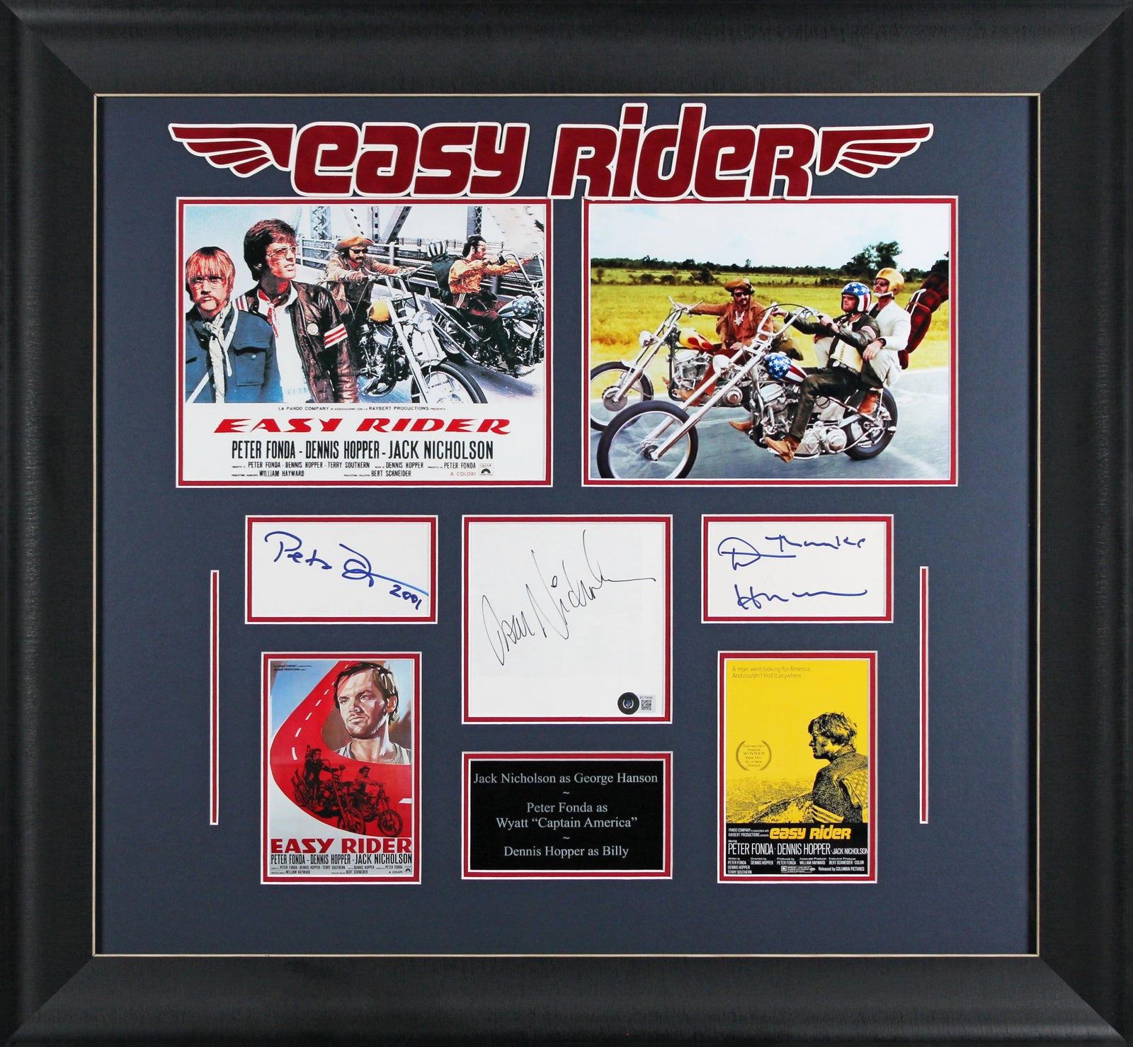 Easy Rider (3) Nicholson, Fonda & Hopper Signed Framed Display BAS #BC70696