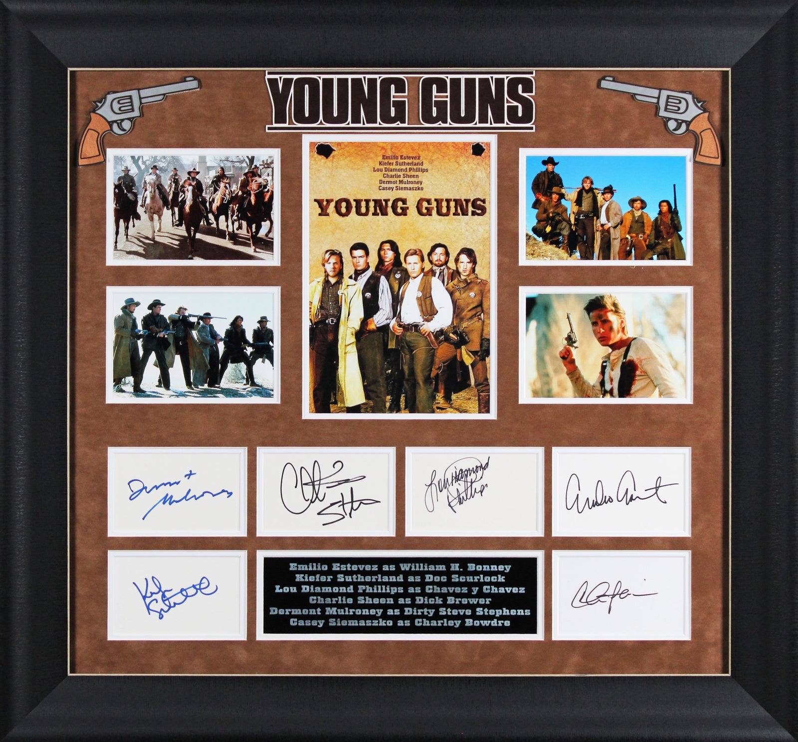Young Guns (6) Estevez, Sutherland, Phillips, Sheen +2 Signed Framed Display BAS