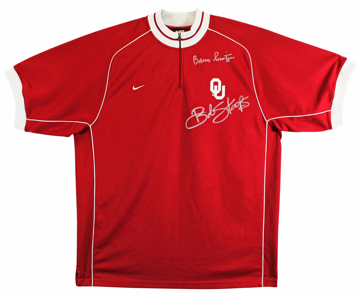 OU Bob Stoops & Barry Switzer Signed Maroon Nike 1/4 Zip Pullover Jacket BAS Wit