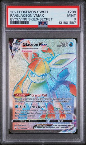 2021 POKEMON EVOLVING SKIES GLACEON VAX #208 PSA 9